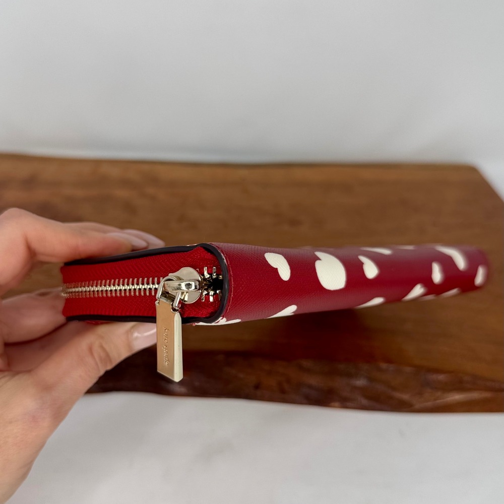 Kate Spade New York Staci Heart Large Continental Wallet Red White Zip Around - Picture 7 of 11